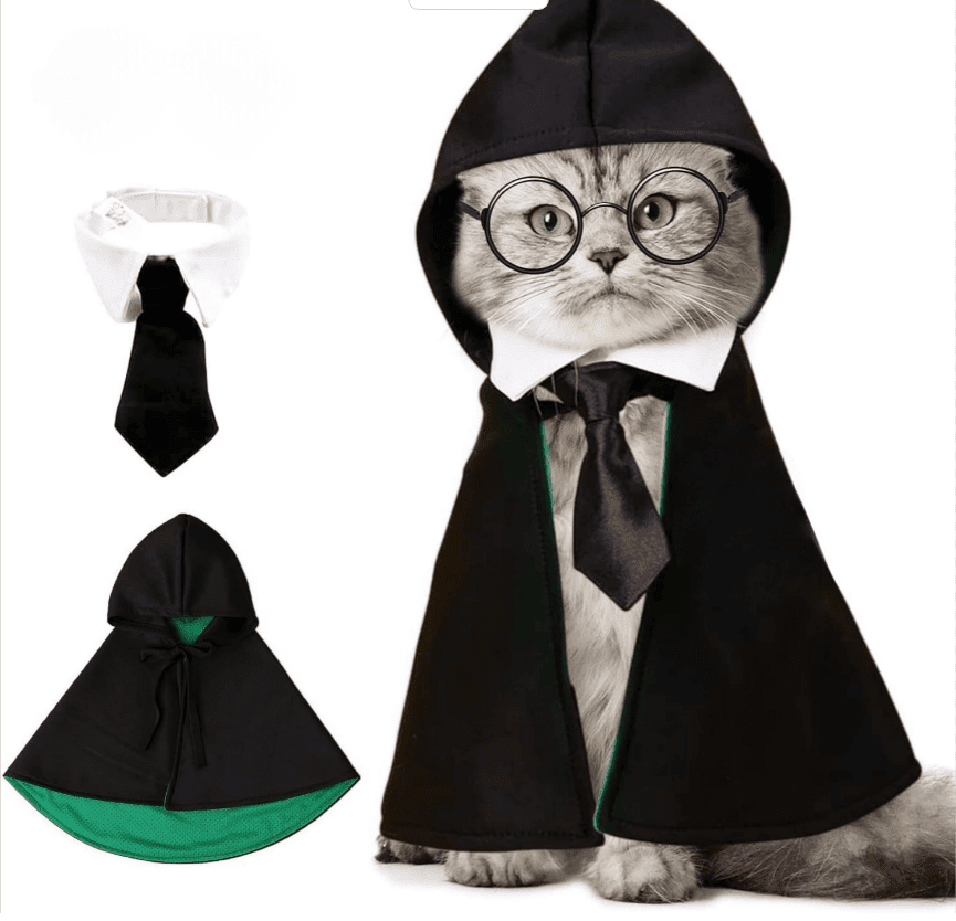 Pet Halloween Wizard Cape Costume for Cats and Small Dogs with Breathable Fabric