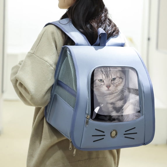 Pet Handheld Backpack Carrier, 2 in 1 Foldable Cats Carrier, Traveler Breathable Transparent Carrier, Lightweight Comfort for Small Dogs Cats Outdoor Hiking Vet Visits Travel