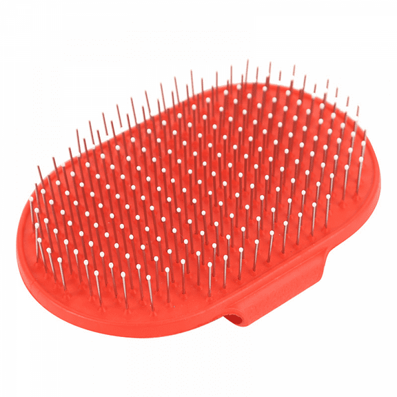 Pet Handheld Rubber Tip Needle Brush, - Grooming Brush for Dog Shedding - Bath Brush for Short and Long Hair Dogs (red)