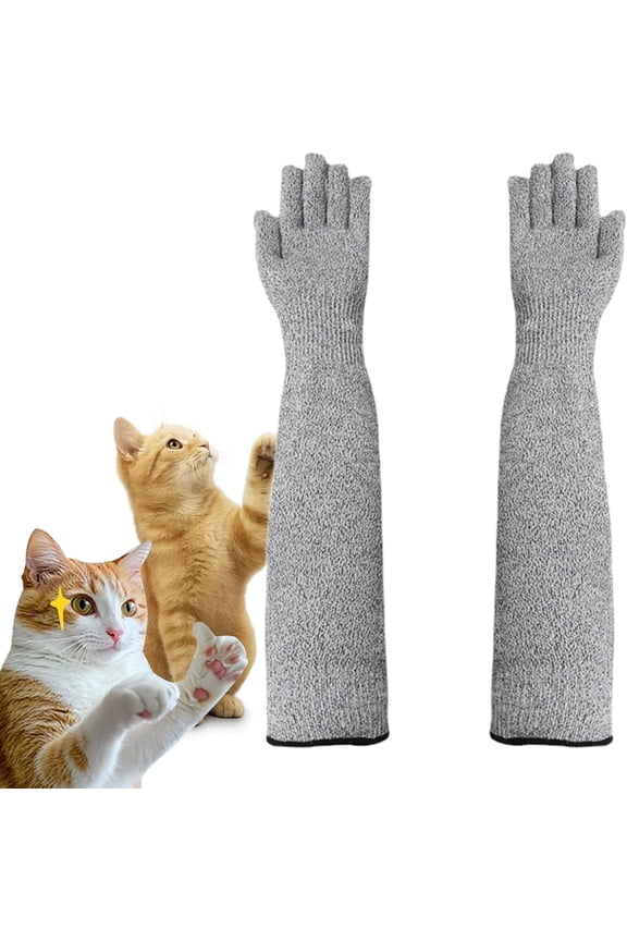 Pet Handling Gloves 16" Extra-Long Kevlar Cat Grooming Arm Sleeves, Anti-Scratch & Bite Resistant Protective Sleeves for Bathing & Nail Trimming (1 Pairs)