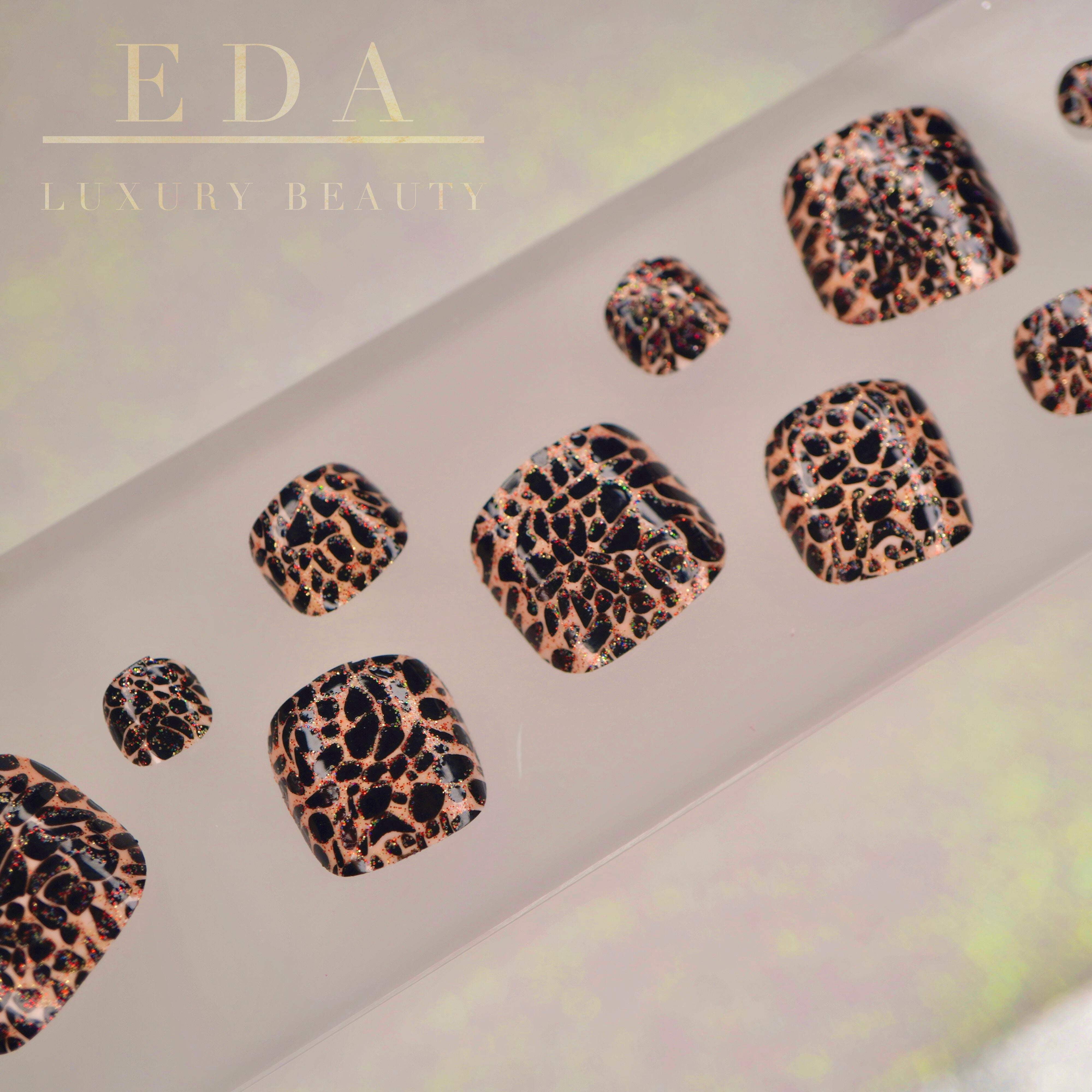 Brown Glitter Black Animal Print Press On Toe Nails, Glue On False Tips Fake Toenails Set