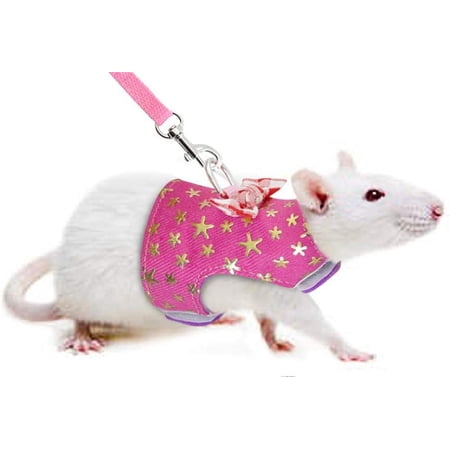 Pet Harness, Small Rabbit Harness Leash Bowknot Stripe Plaid Strap Harness for Walking Small Animal (XS, Pink Star)