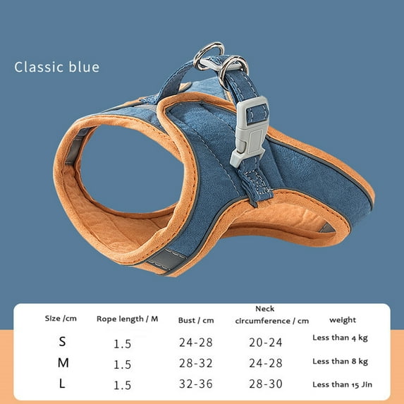 Pet Harness and Leash Set, Suede Adjustable Comfort No Pull Puppy Vest Harnesses for Cats Dogs Walking (Blue & Orange)