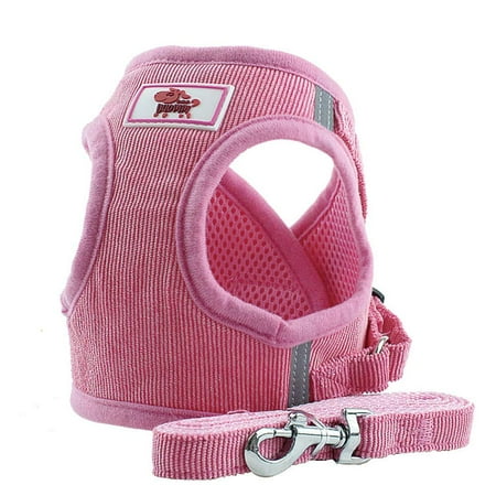 Pet Harness with Leash Set, Dog Harness with Reflective Mesh Corduroy Adjustable Walking Chest Strap for Puppy Small Medium Dog (S, Pink)