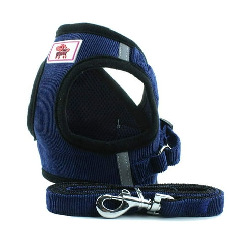 Pet Harness with Leash Set, Dog Harness with Reflective Mesh Corduroy Adjustable Walking Chest Strap for Puppy Small Medium Dog (XS, Blue)