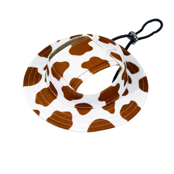 Pet Hat, Brown Cow Print Sun Protection Dog Bucket Hat with Adjustable Chin Strap 1 Pack, Breathable Hollow Out Design for Small Medium Large Dogs Puppy Outdoor Walking Camping Travel Daily Wear