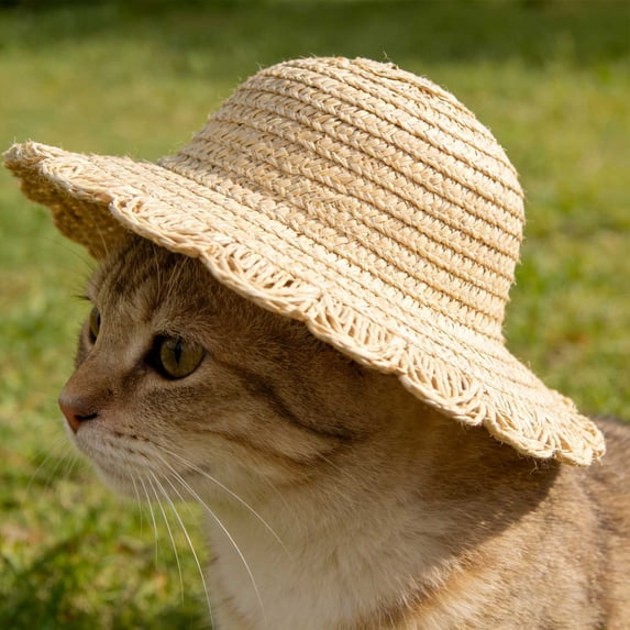 Pet Hat - Summer Sun Protection Hat, Adjustable Hawaii Garden Sun Bucket Cap, Dog Bucket Hat, Beach Hat for Puppy Small Dogs Cats, Pet Supplies, Pet Straw Hat