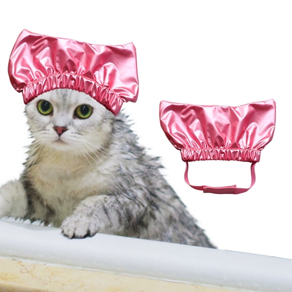 Pet Hats Shower Cap for Pets, Adjustable Fixed Strap for Ears, Bath Comfort for Dogs Cats, Hot Pink