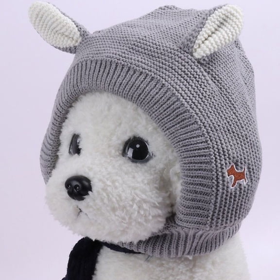 Pet HatS for Silent Earmuff Knit Dog Hats - Warm Winter Dog Ears Clothing for, 25 cm, Grey