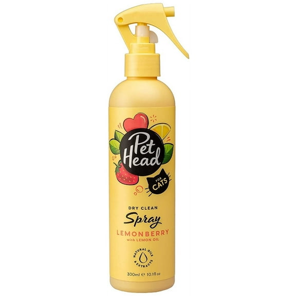 Pet Head Dry Clean Spray for Cats Lemonberry with Lemon Oil [Cat Shampoo and Cologne, Cat Supplies] 30.3 oz (3 x 10.1 oz)