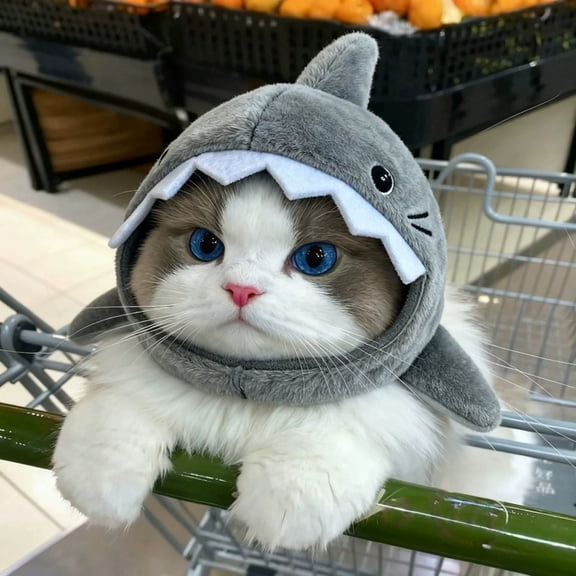 Pet Headband for Winter Warmth, Shark Design Dog Hat, Soft Plush Photo Prop for Small Dogs and Cats, Funny Costume for Halloween, Christmas, Parties, Head Circumference 20-28cm