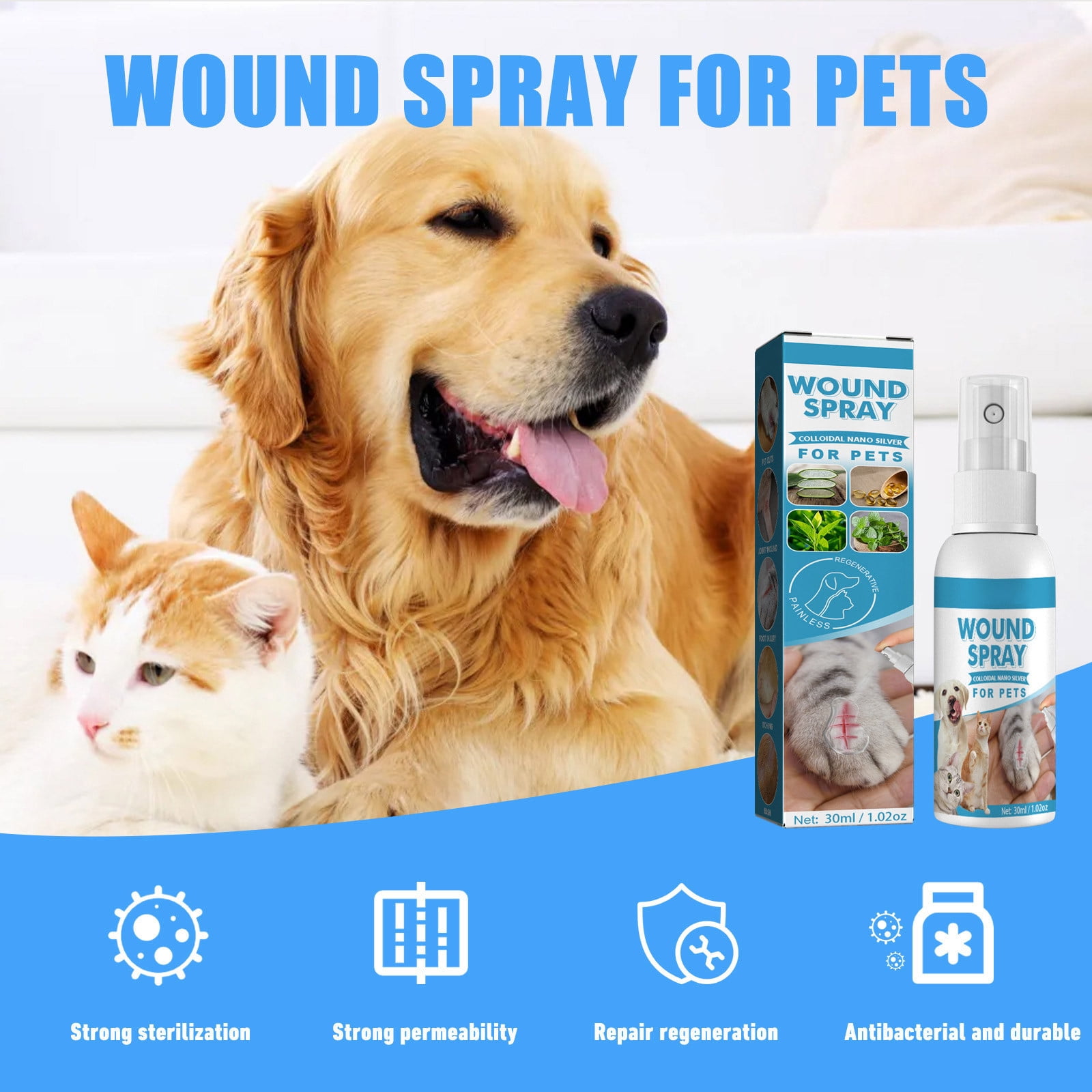 Pet Health & Wellness Recovery Medicated Antiseptic Spray for Dogs Cats