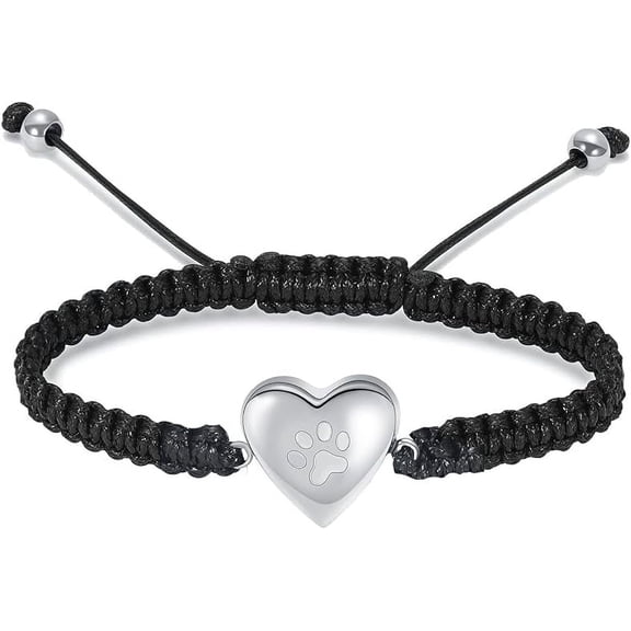 Pet Heart Cremation Bracelet for Pets Ashes - Dog / Cat Paw Pendant Bangle Stainless Steel Memorial Urn Jewelry
