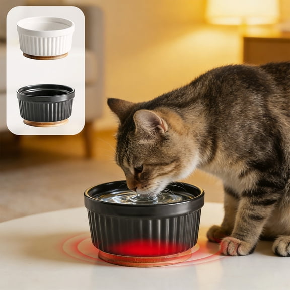 Pet Heated Water Bowl for Dogs Cats Chickens Ducks Birds | Ceramic, Bite-Resistant, Multicolor, 12x6.5cm | Durable Power Cord, Constant Temperature