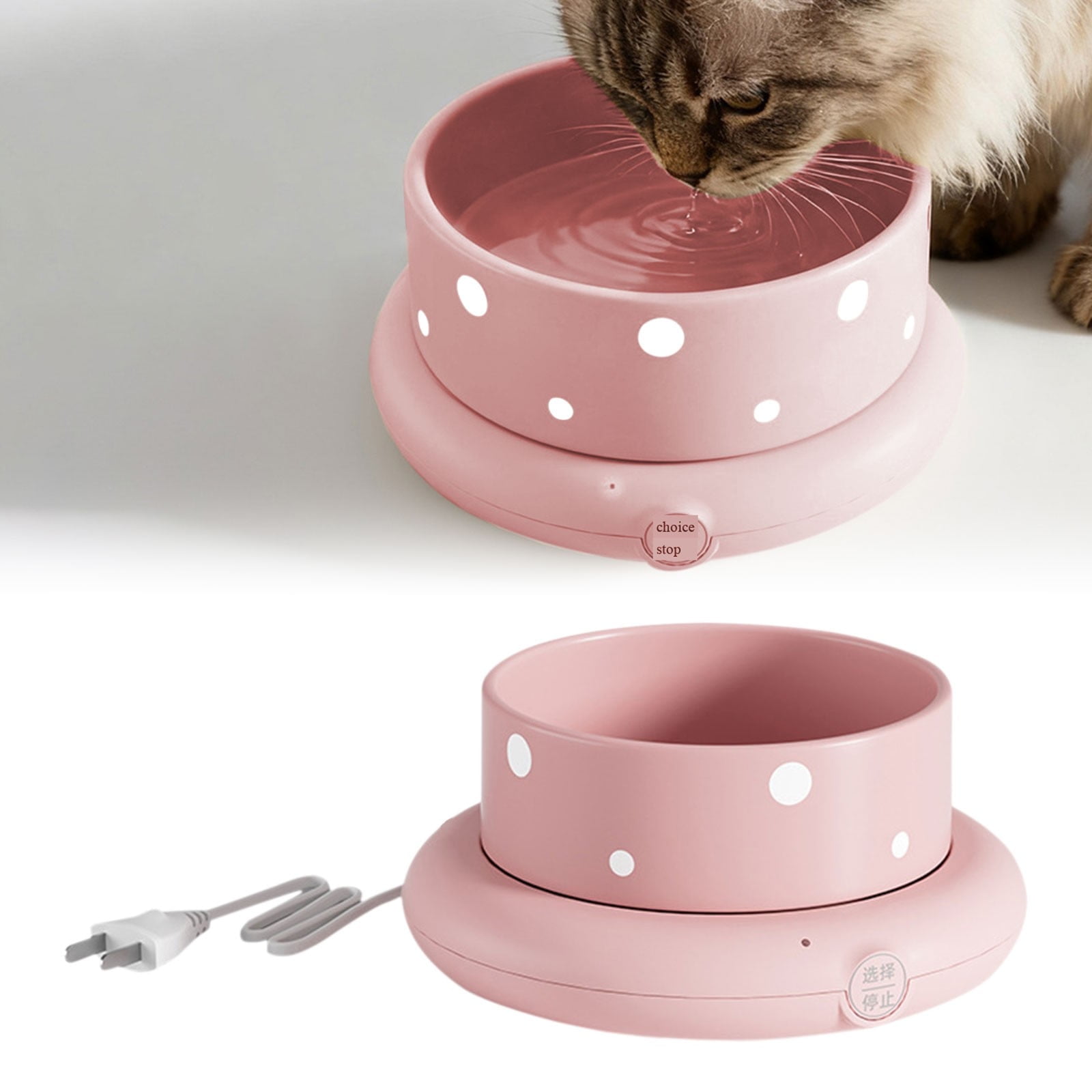 Pet Heated Water Ceramics Bowl, Constant Temperature Pet Drinking Dispenser, 3 Temperature Settings BPA-Free Removable Ceramic Bowl, Anti-Chew Cord Winter Pet Feeding Bowl (Small,Pink)
