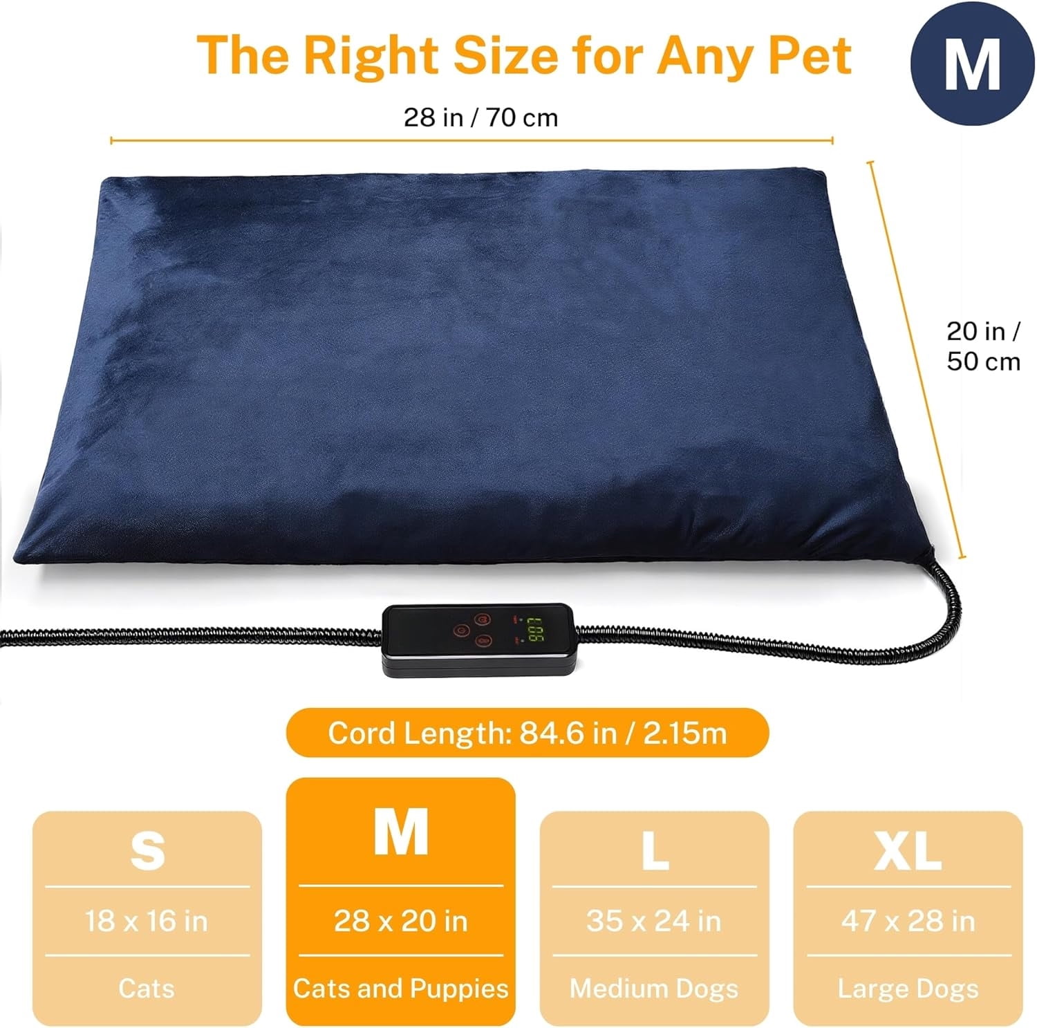 Pet Heating Pad, 6 Adjustable Temperature Dog Cat Heating Pad with Timer, Waterproof Heated Dog Bed with Chew Resistant Cord, Indoor Electric Pet Heated Mat 28x20in