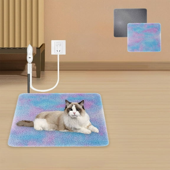 Pet Heating Pad Adjustable Temperature,12x16" Dog Cat Indoor Warming Pad with Wires, Gray Multicolor Polyester, 11.8x15.7 Inches, Safe Multi Layer Protection Chew Resistant
