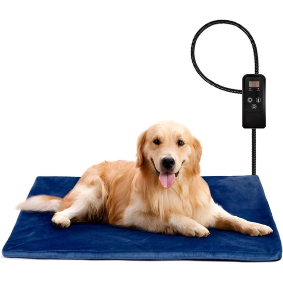 Pet Heating Pad for Dogs and Cats, Adjustable Temperature and Waterproof Pet Heated Mat with Timer, Electric Heating Pet Bed with Chew Resistant Cord and Soft Washable Cover, 35" x 24"
