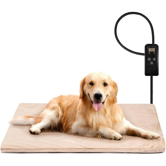 Pet Heating Pad for Dogs and Cats, Adjustable Temperature and Waterproof Pet Heated Mat with Timer, Electric Heating Pet Bed with Chew Resistant Cord and Soft Washable Cover, 35" x 24"