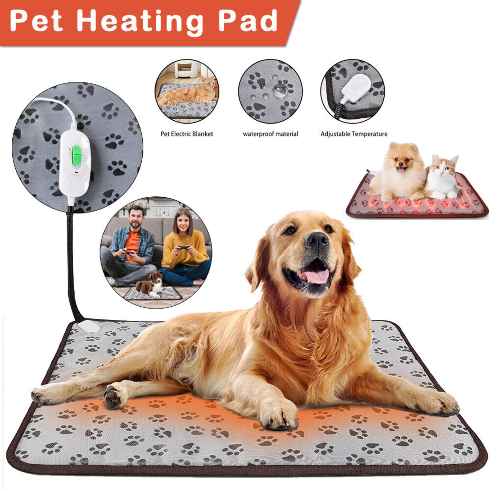 Hinzonek Pet Heating Pad House Warmer Heater Electric Warming Mat for Cats and Dogs 17.7in Anti bite Waterproof Walmart