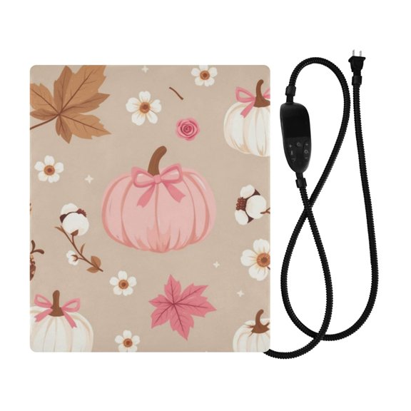Pet Heating Pad Indoor Heated Pet Bed Mat for Dog Cat 10 Temperature Levels for Winter, Pink-pumpkin Printed