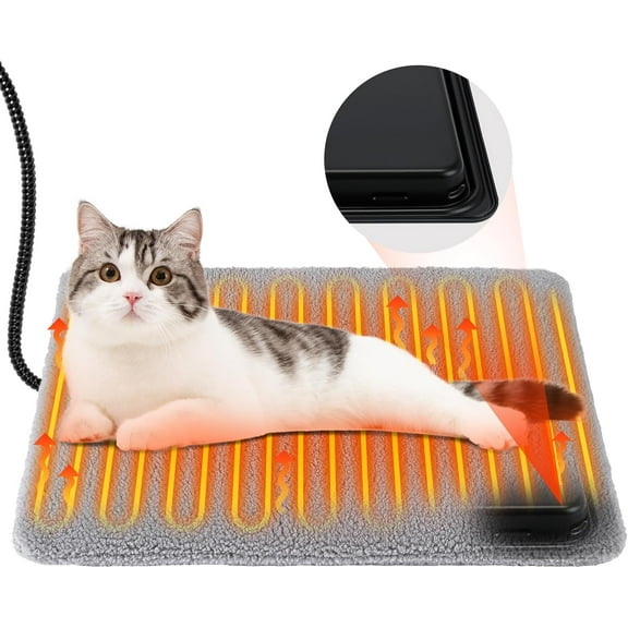 Pet Heating Pad with Thermostat, 30W 15.7x12.6 In Extreme Weather Cat Pad, Waterproof Warming Pet House Mat, Indoor Outdoor Cat Dog Heated Bed with Antibite Cord for Winter Insulated