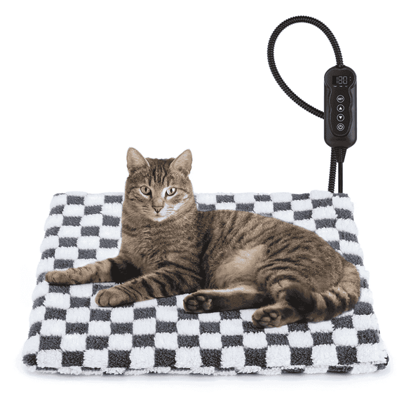 Waterproof Pet Heating Pad,FurLove 16in * 18in 11 Adjustable Temperature Dog Cat Heated Mat with Timer, Chew Resistant Cord and Auto Power-Off, Electric Pads for Small Dogs Cats, Gray