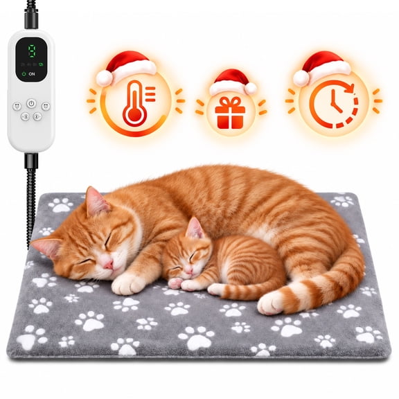 Pet Heating Pad for Cats Heated Cat Bed with Steel-Wrapped Cord and Soft Fleece Cover Safe for Cats and Puppies-19.69 X15.75 Inches