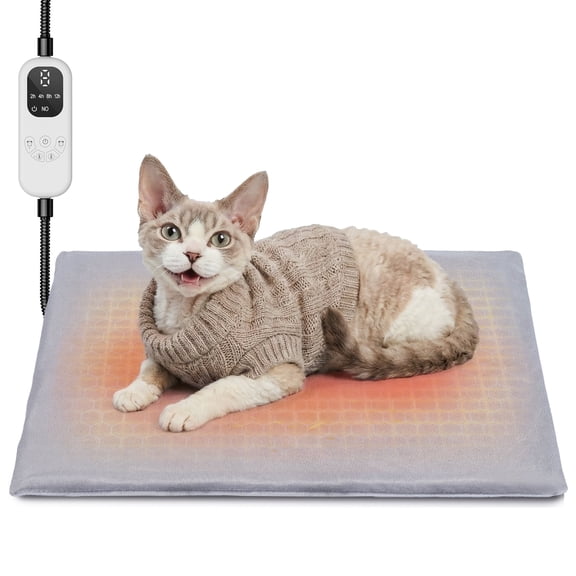 Pet Heating Pad for Cats Heated Cat Bed with Steel-Wrapped Cord and Soft Fleece Cover, 19.5 x 15.6 Inches Gifts for Cats Puppy in Winter
