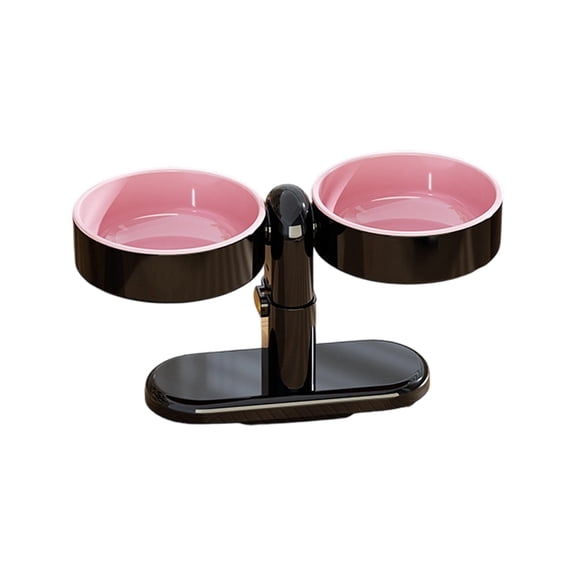Pet High Footed Double Bowl Adjustable Height Sucker Pet Feeder Anti-Spill Wall Mounted Rotatable Angle Elevated Pets Feeder Bowl, Black