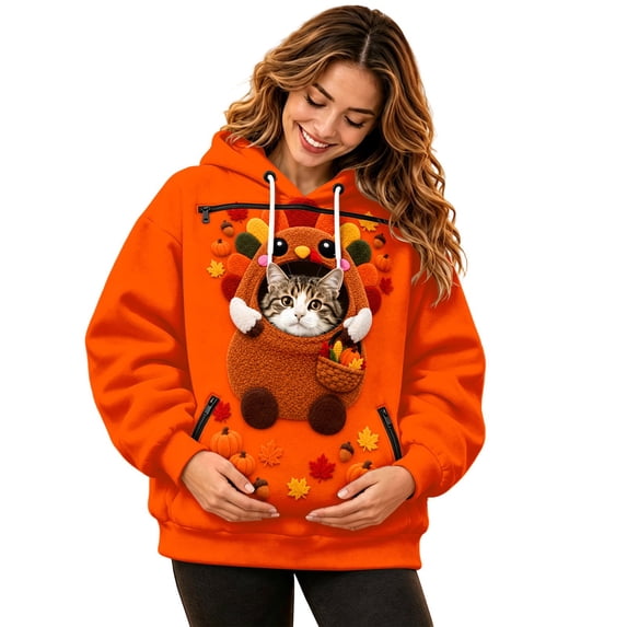 Pet Holder Hoodie,Christmas Oversized Hooded Sweatshirt with Front Carry Pocket for Small Cats and Dogs, Cozy Casual Long Sleeve Top