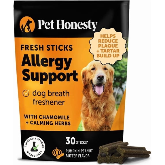 Pet Honesty Allergy Support Fresh Dental Sticks - Dental Treats for Dogs - Dental Dog Chews - Immune Health + Allergy Support for Dogs - Freshen Dog Breath, Reduce Plaque + Tartar - 30 Sticks