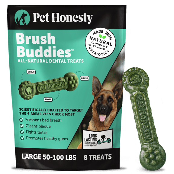 Brush Buddies All-Natural + Long Lasting Dental Treats for Large Sized Dogs - 8 Count