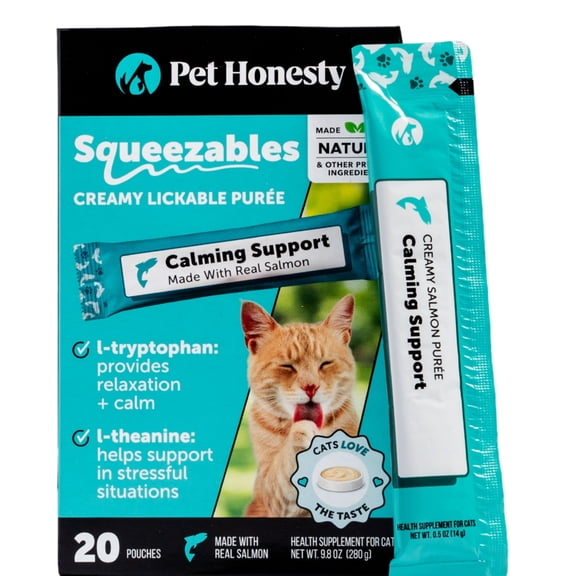 Pet Honesty Calming Squeezables Salmon Flavored Creamy Lickable Puree Supplement for Cats, 20 count