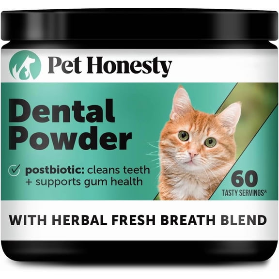 Pet Honesty Cat Dental Powder  Reduce Tartar & Plaque, Freshen Breath, and Support Bright Teeth with Natural Herbal Blend with Kelp & Parsley (60 Day Supply)