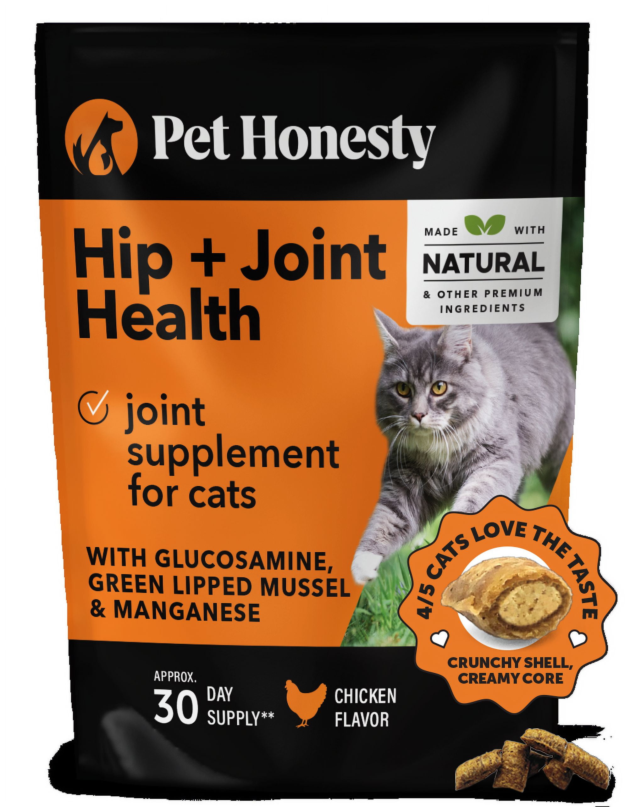Pet Honesty Cat, Hip & Joint Health Support Supplement w Glucosamine Green Lipped Mussel and
