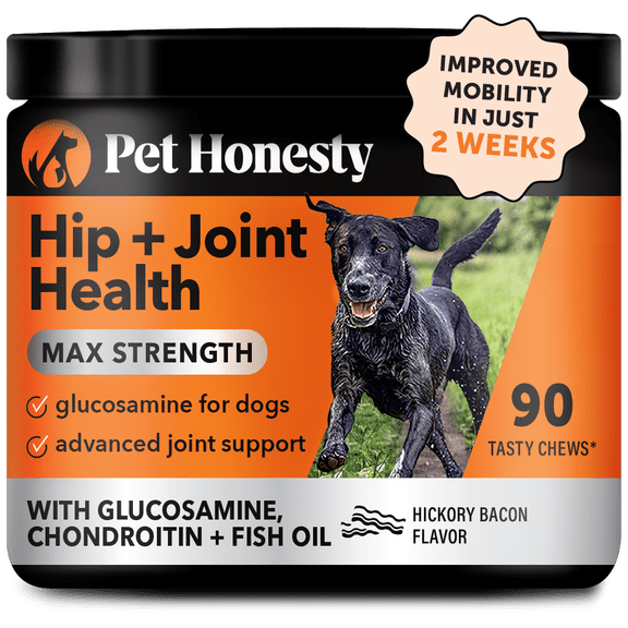 Pet Honesty Hip + Joint Health Max-Strength Hickory Bacon Flavor Glucosamine Supplement for Dogs, 90 count