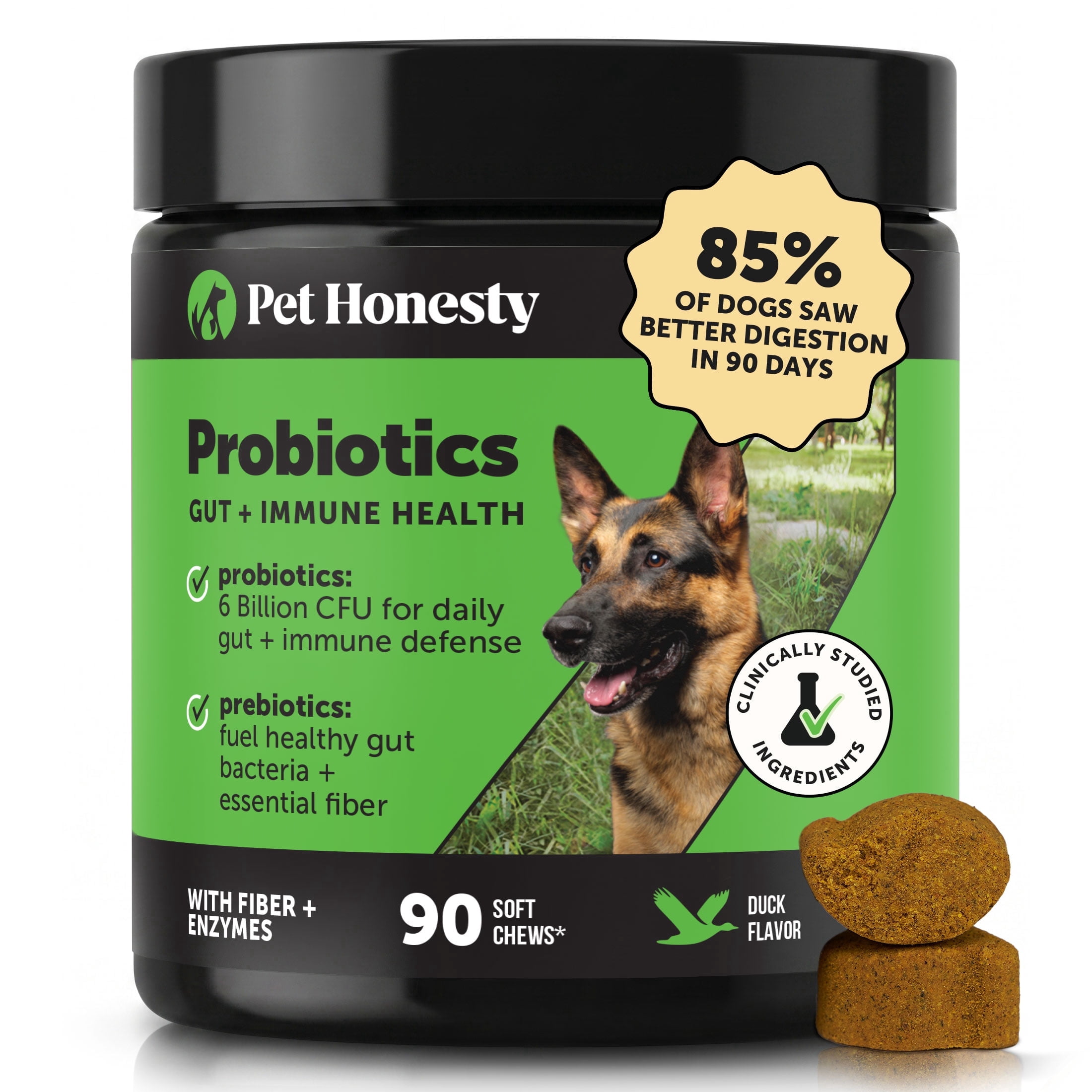 Pet Honesty Digestive Probiotic Chews for Dogs, Duck Flavor, Supports ...