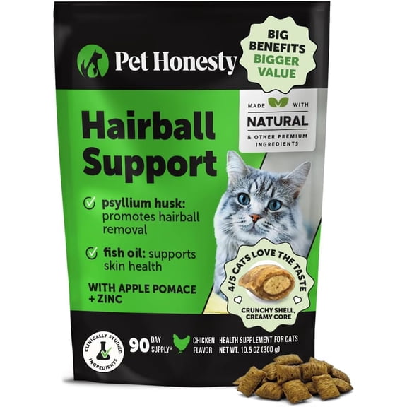 Pet Honesty Dual Texture Hairball Support Supplement for Cats (Chicken Flavor) 10.5oz 90 Day Supply