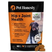 Pet Honesty Dog, Hip & Joint Health Support Supplement w Glucosamine Turmeric and Fish Oil, Chicken Flavor, 60 Count Soft Chews