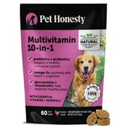 Pet Honesty Dog, 10 in 1 Multivitamin Mobility Immune Skin Coat Support Supplement w Glucosamine Probiotics and Omegas, Chicken Flavor, 60 Count Soft Chews