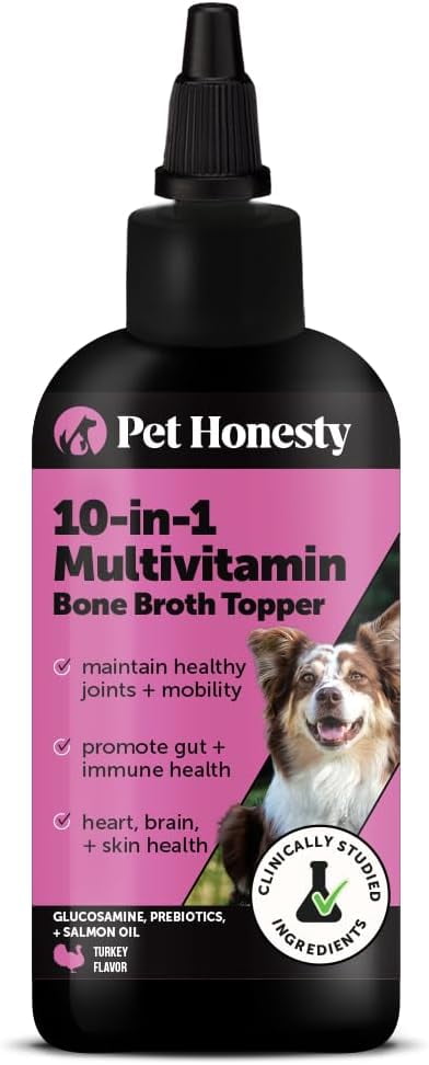 Pet Honesty Multivitamin Supplement with Salmon Oil for Dogs - Allergy Itch Relief, Digestion, Skin & Coat Health, Liquid Supplement - Dog Food Topper Bone Broth with Prebiotics (12 oz)