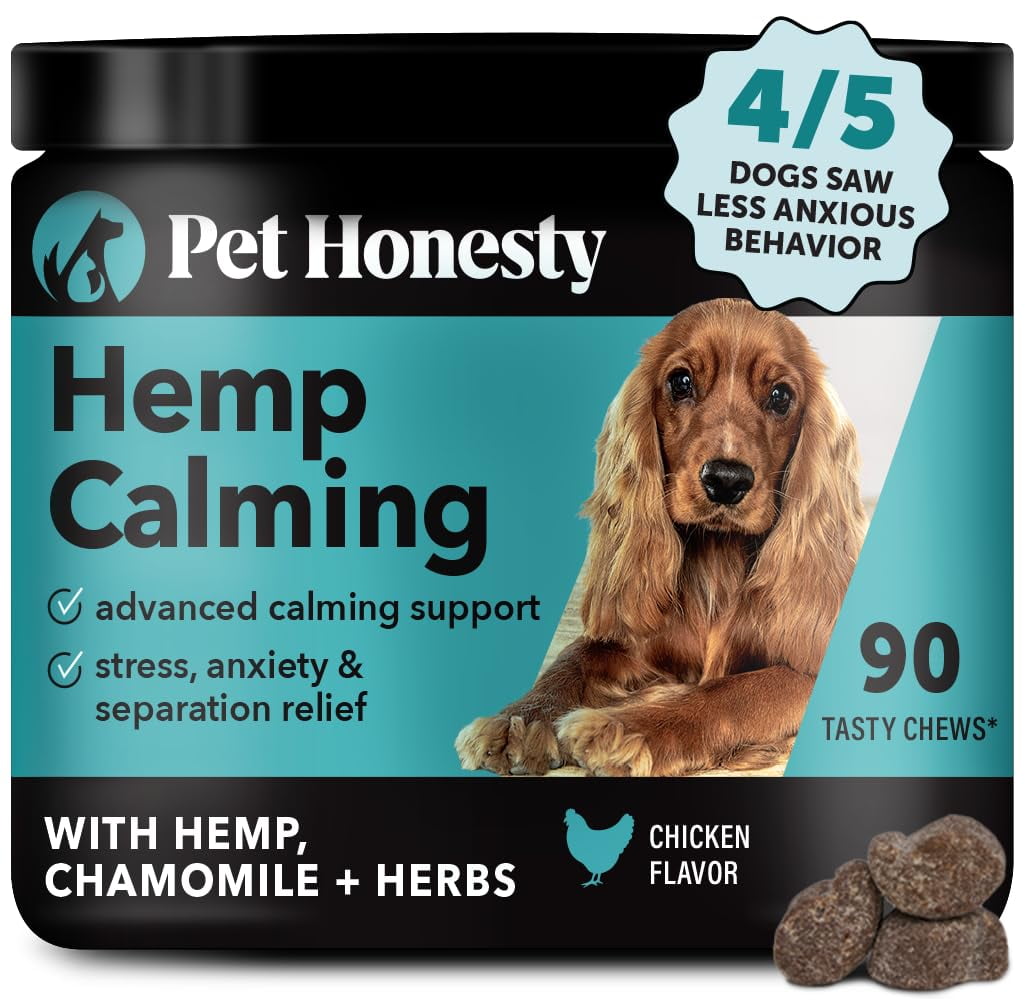 Pet Honesty NaturalUMRTHemp Calming Chews for Dogs - Dog Relief - Calming Aid Supplement with Valerian Root, Chamomile, + Magnesium - Stress, Separation & Thunder Support - (Chicken, 90 Count)