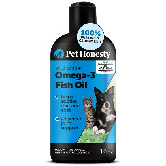 Pet Honesty Wild Caught Pollack and Cod Omega-3 Fish Oil for Dogs and Cats, Supports Skin. Coat, and Joints, 16 Ounces
