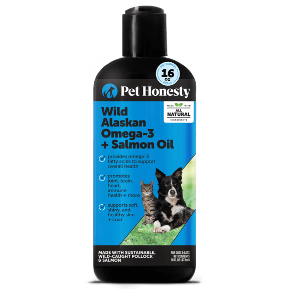 Pet Honesty Wild Caught Pollack and Cod Omega-3 Fish Oil for Dogs and Cats, Supports Skin. Coat, and Joints, 16 Ounces