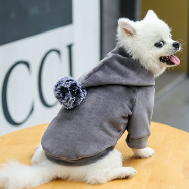 Pet Hoodie Pom Pom Keep Warmth Skin-friendly Thickened Dogs Hooded Sweatshirt for Winter-Grey,S