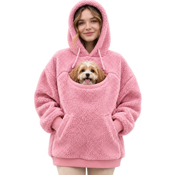 Pet Hoodie With Pouch Cat Dog Hoodies,Fuzzy Kangaroo Pouchs Fleece Long Sleeve Sweatshirts,Carry Small Puppy Cat in Front Pouch Casual Daily Wear