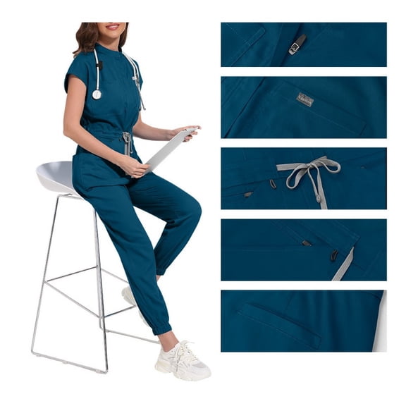 Pet Hospital Soft & Breathable Scrub Set for Nurses & Dental Assistants Anti-Wrinkle & Functional with Multiple Pockets