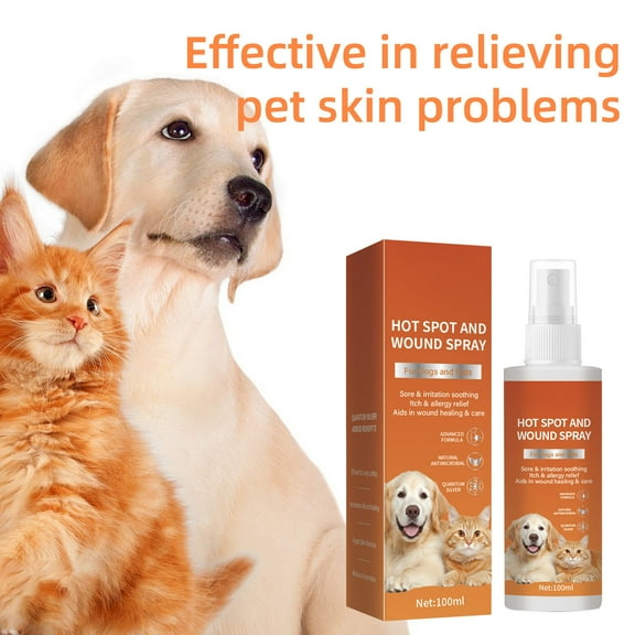 Pet Hot Spot & Wound Spray For Dogs And Cats - Soothes Sore Irritated Skin, Aids In Wound Healing & Care, Natural Formula With Advanced Protection - 100Ml Bottle