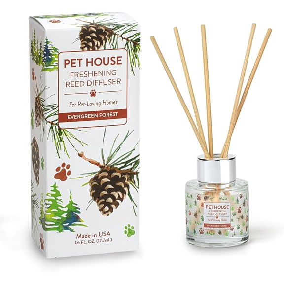 Pet House Evergreen Forest Reed Diffuser with Bamboo Sticks, Long Lasting Pet Air Freshener - Scented Oil Diffuser for Home